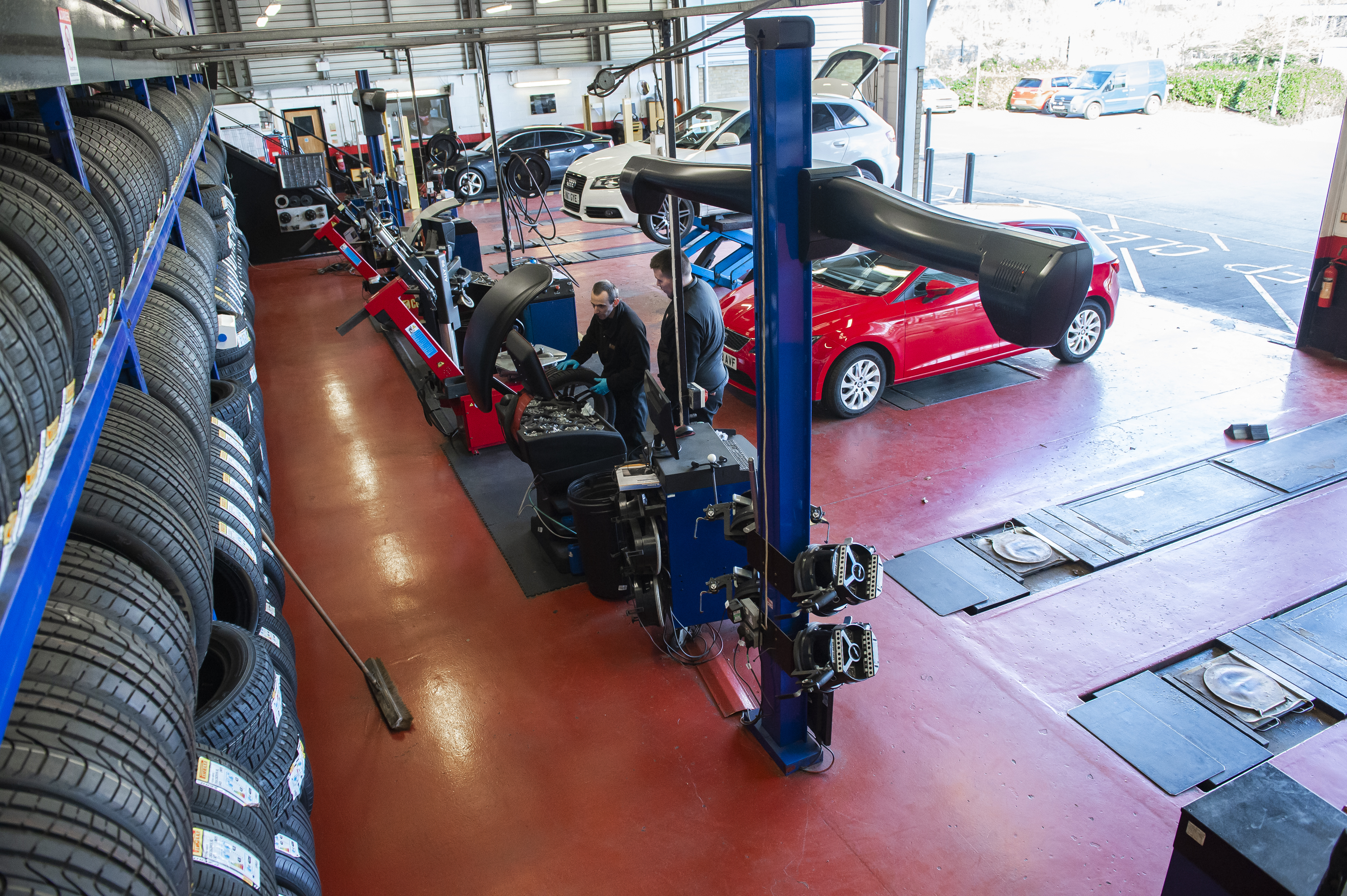 Tyres on rack in Tyre Pros centre